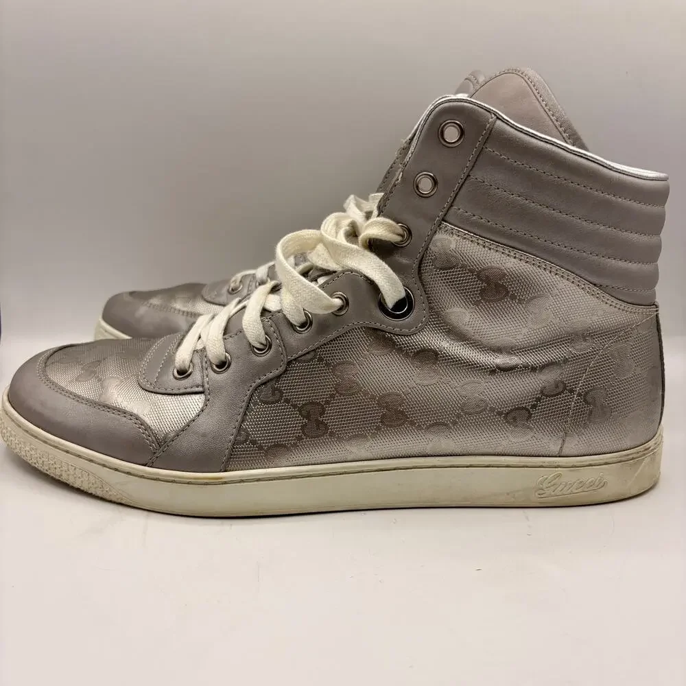 GUCCI Coda Imprime High Top Sneakers Lurex Silver Gray Sz 10G/10.5 US $1245